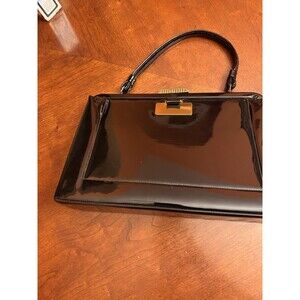 Crown Lewis Vintage women’s black patent Leather Handbag Retro Purse